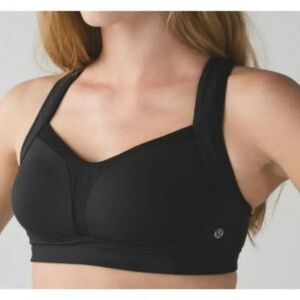 Lululemon Sports Bra 32C Ta Ta Tamer w/ Pads Black High Impact Running Bra